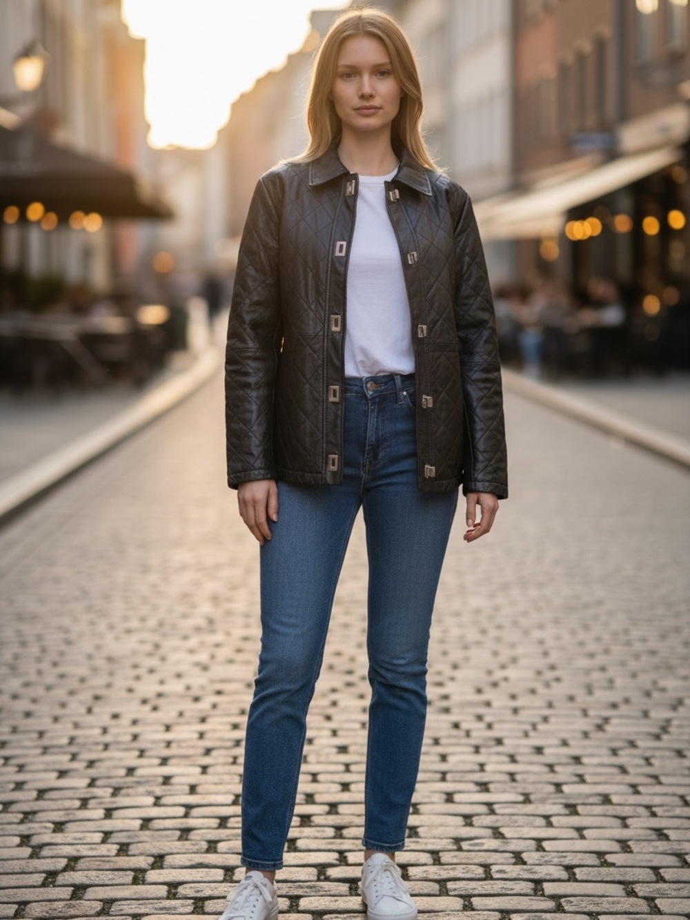 Dialogue Black Quilted Genuine Leather Jacket – Size Small